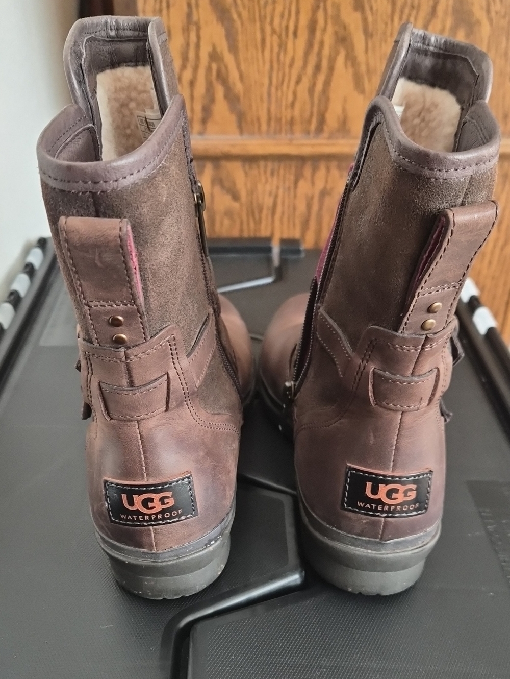 UGG Brown Women Waterproof Fleece-Lined Zip Boots